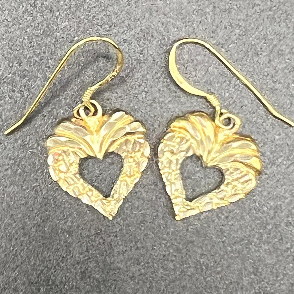 Vintage Sterling Silver Gold Vermeil Filigree Heart Earrings Dangle Hook 4.4g‎